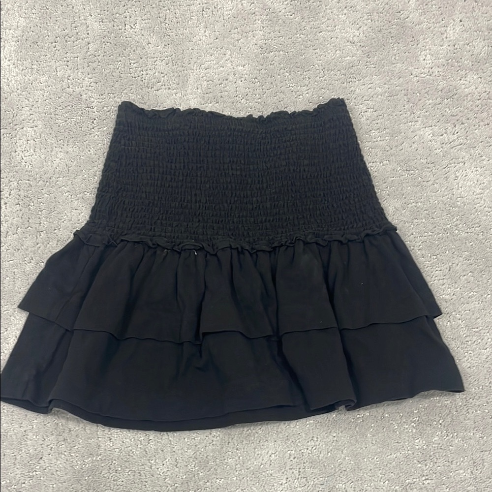 Black Smocked Skater Mini Skirt